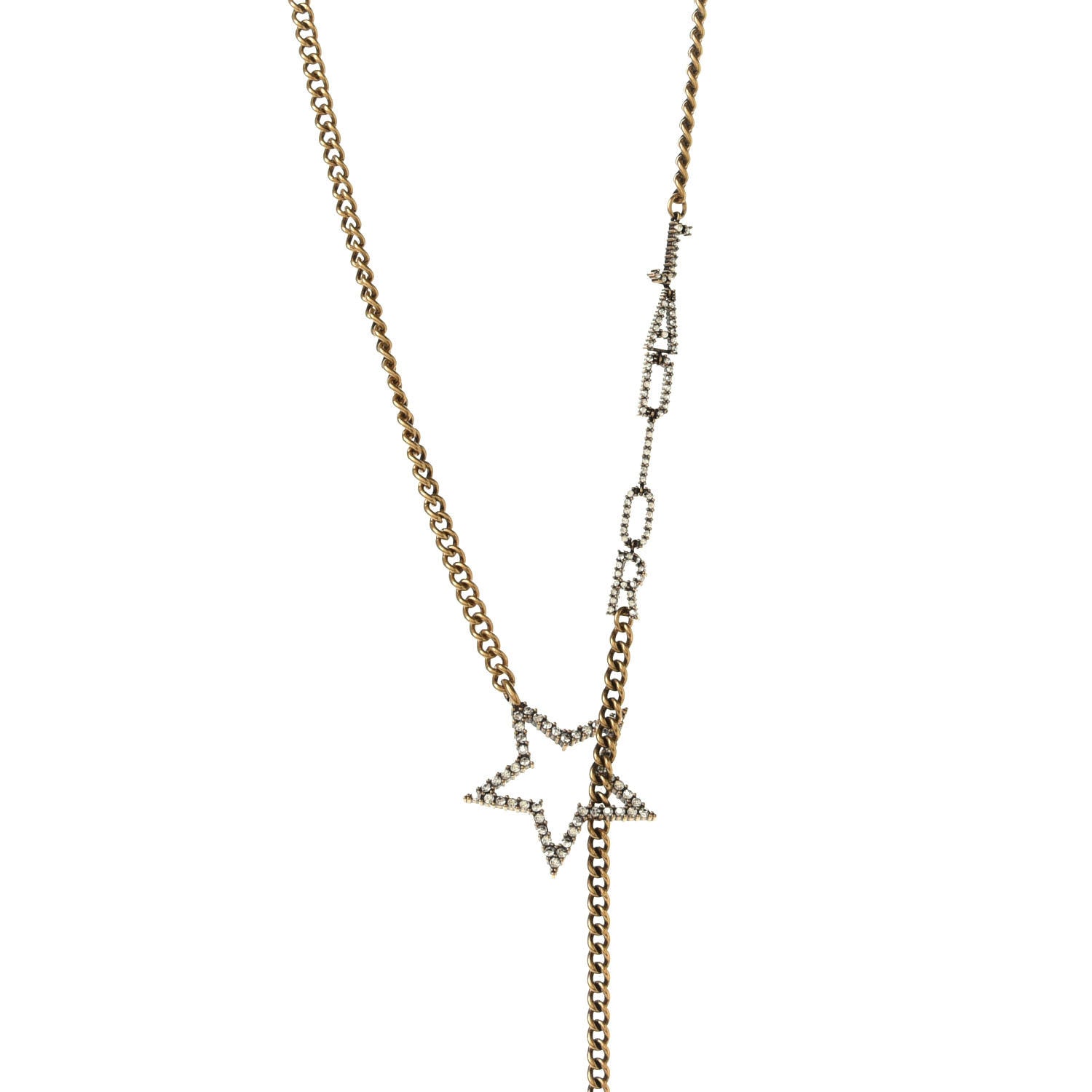 Christian Dior Metal Crystal Star J'Adior Long Necklace Aged Gold 2 of 5