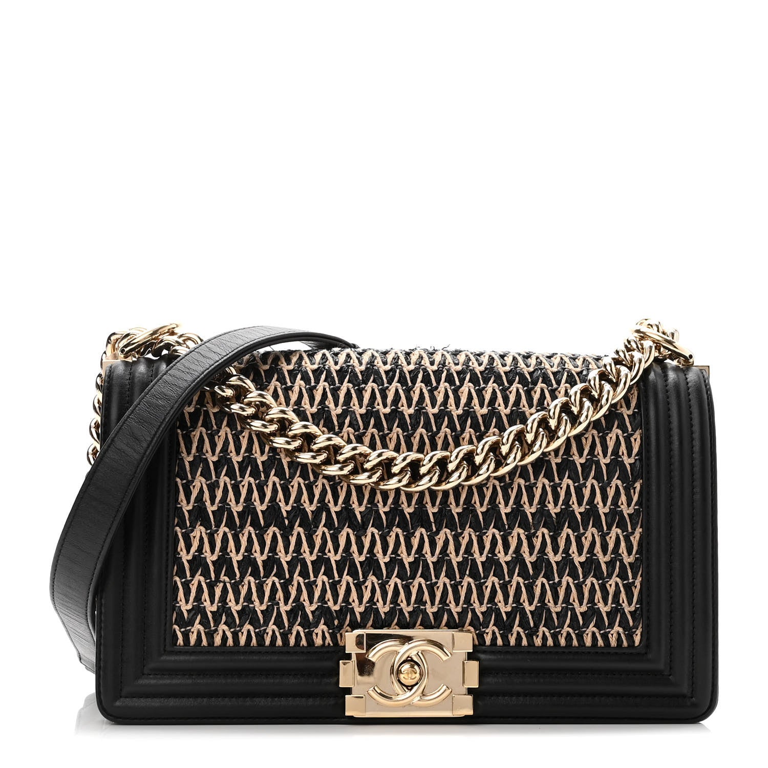 Chanel Lambskin Cotton Woven Medium Boy Flap Black 1 of 10