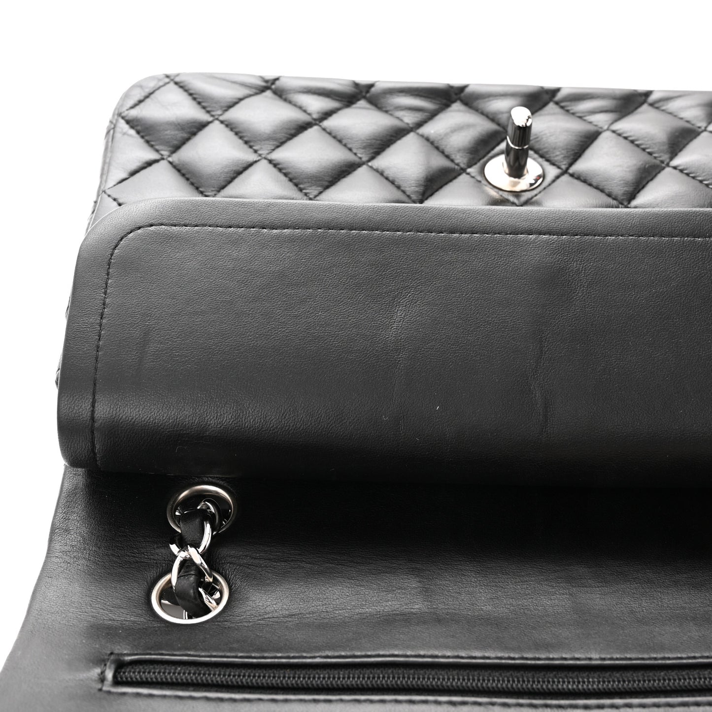 Lambskin Quilted Medium Double Flap Black