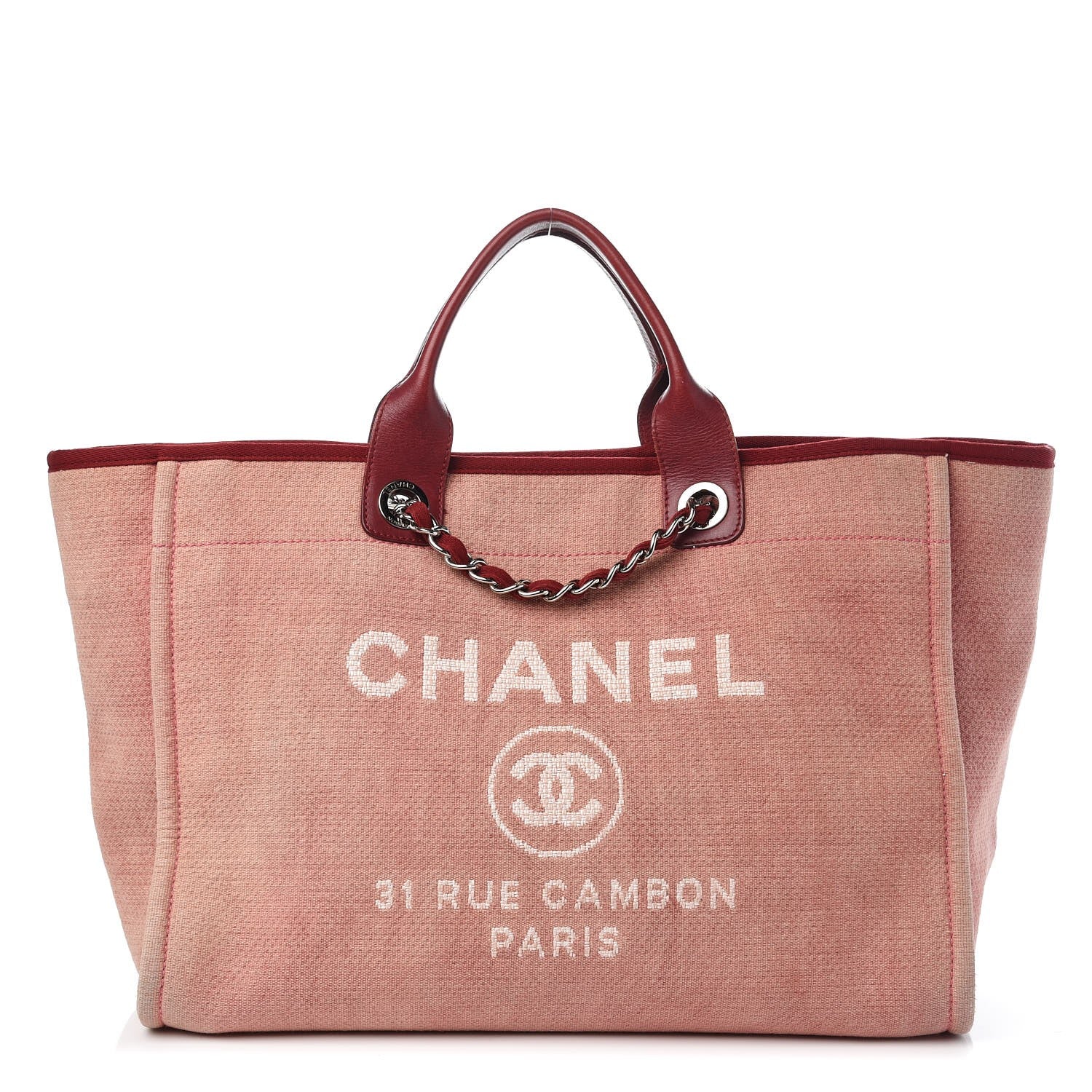 Chanel Canvas Large Deauville Tote Red 1 of 9