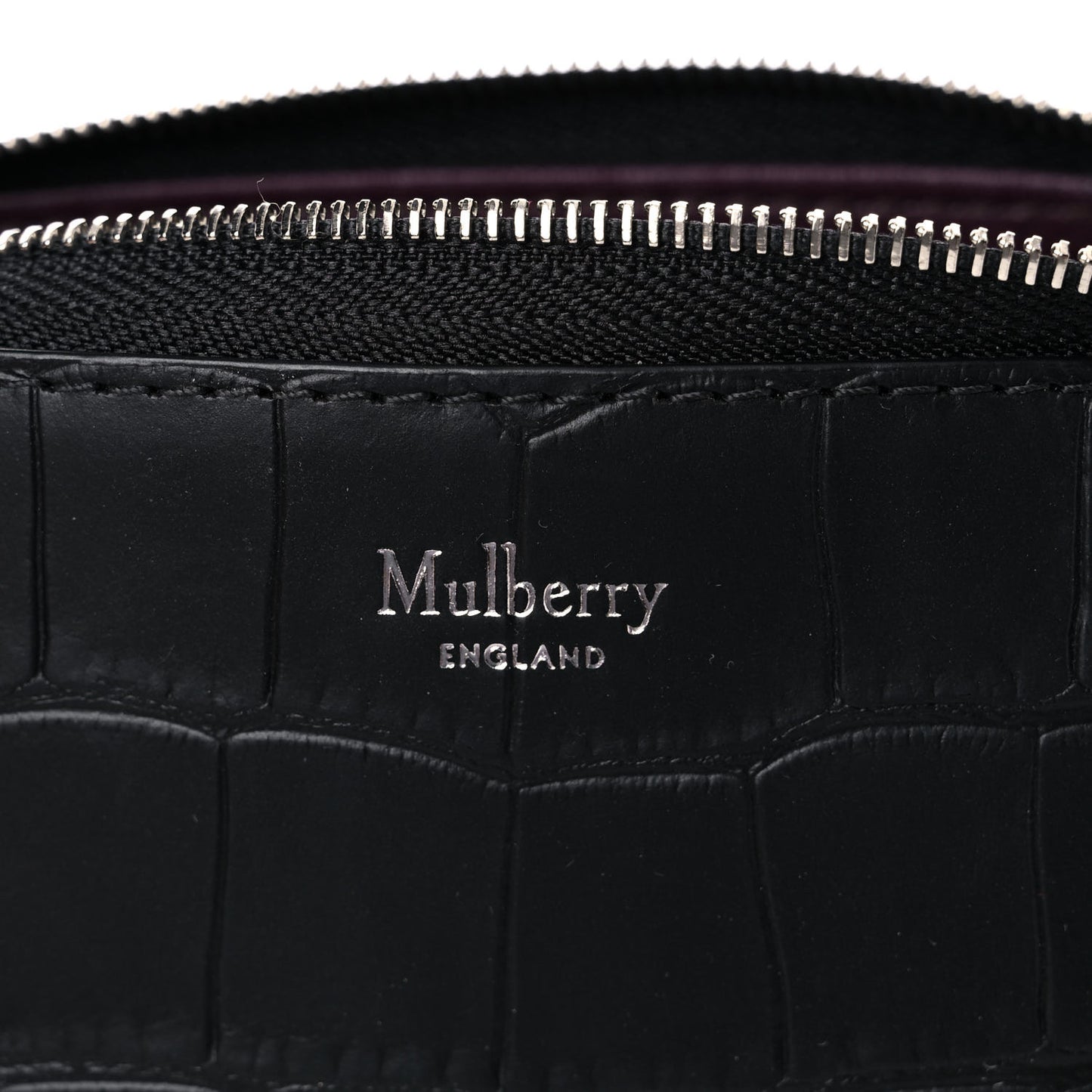 Crocodile Embossed Calfskin Cosmetic Pouch Black
