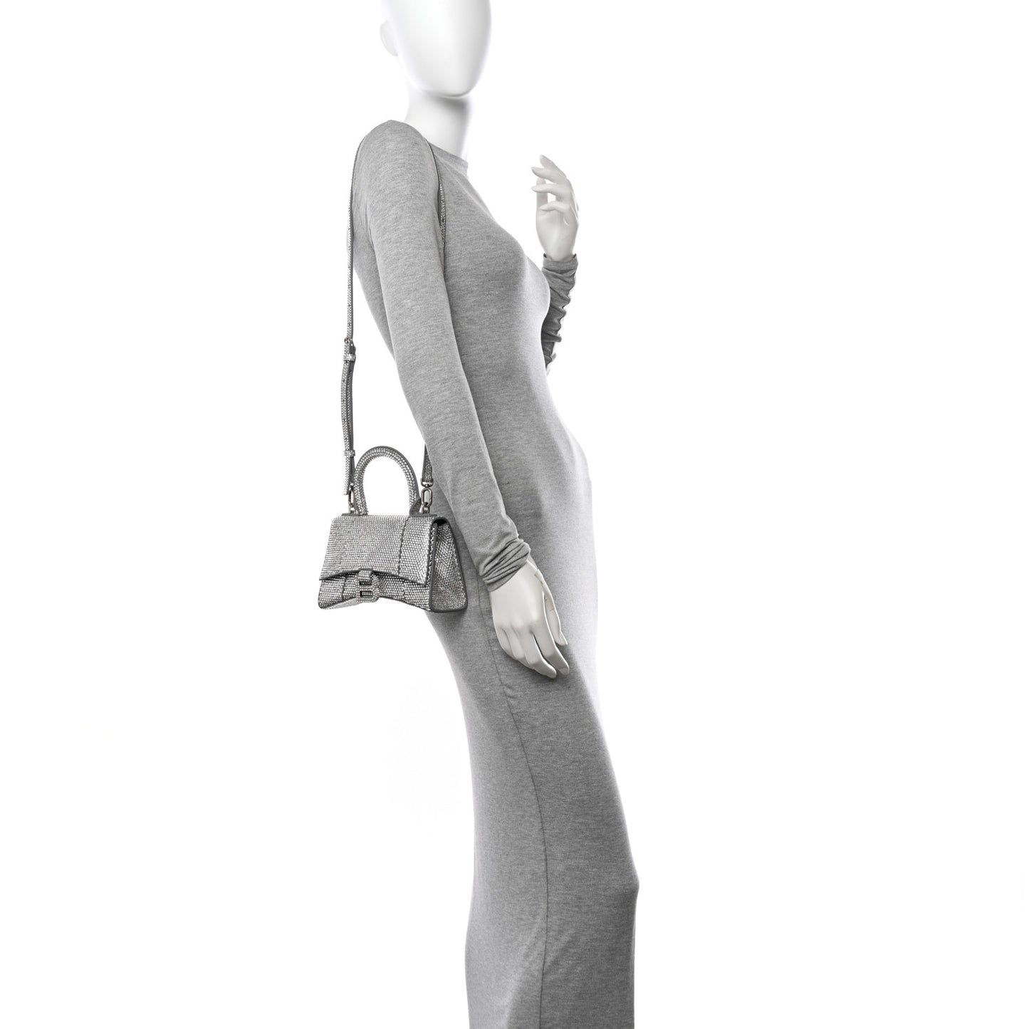 Strass Suede Hourglass Top Handle Bag XS Smoke Grey Crystal