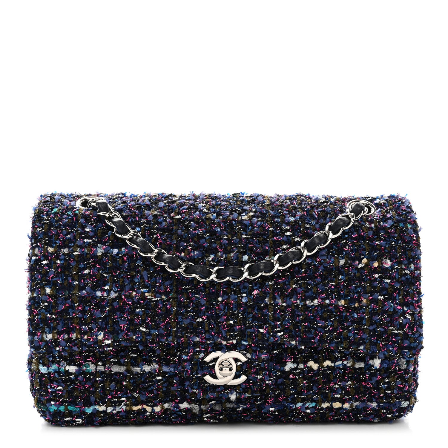 Chanel Tweed Chevron Quilted Medium Double Flap Blue Multicolor 1 of 11