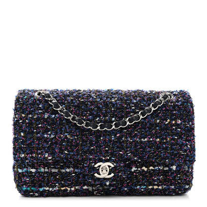 Chanel Tweed Chevron Quilted Medium Double Flap Blue Multicolor 1 of 11