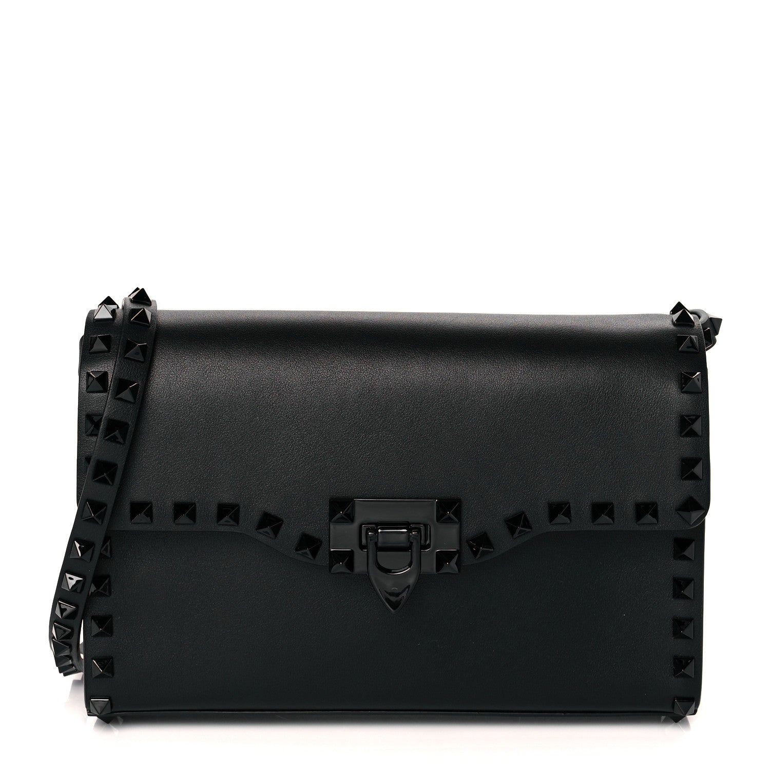 Valentino Garavani Vitello Monochrome Medium Rockstud Flip Lock Crossbody Bag Black 1 of 9