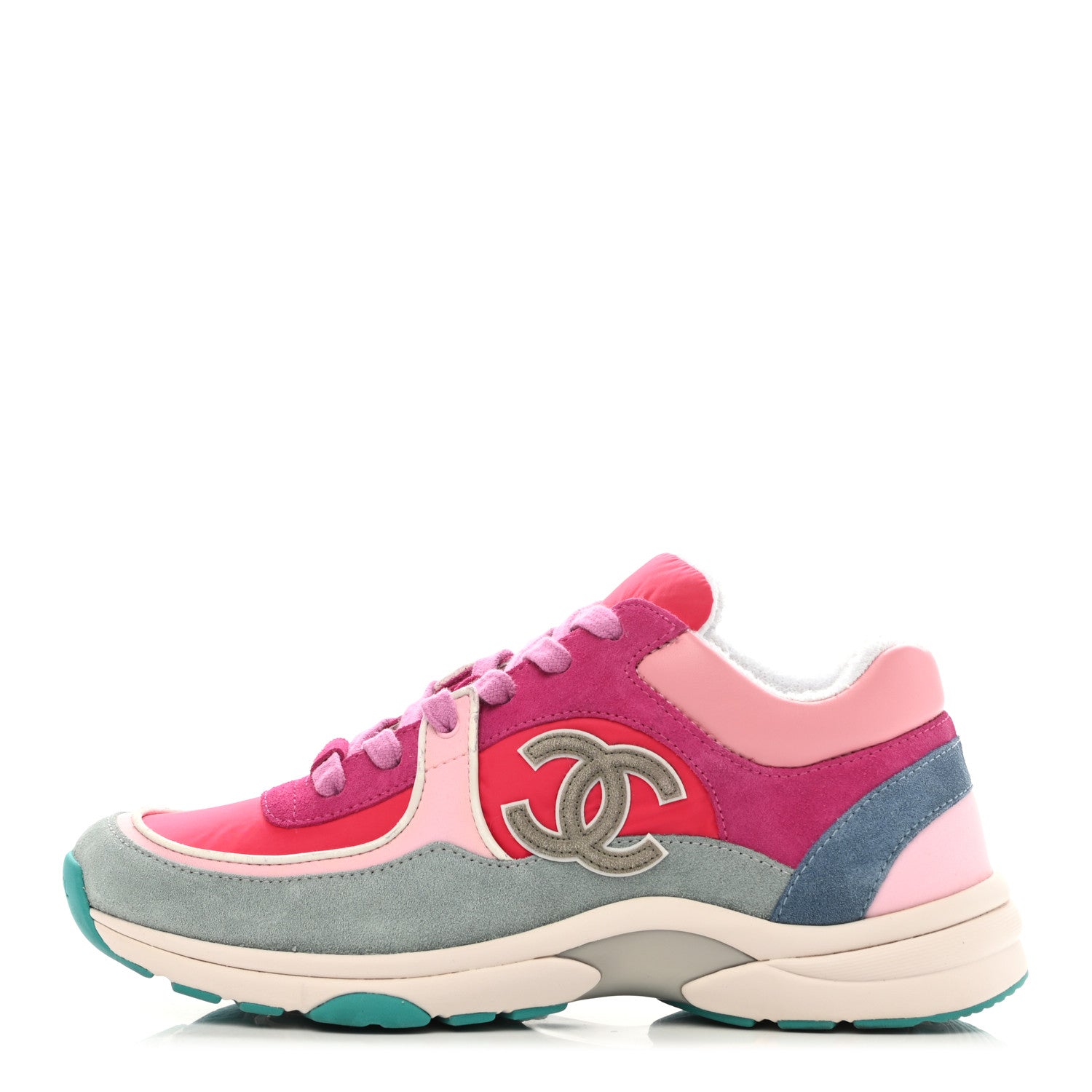 Chanel Nylon Calfskin Suede Womens CC Sneakers 40 Fuchisa Pink 1 of 9