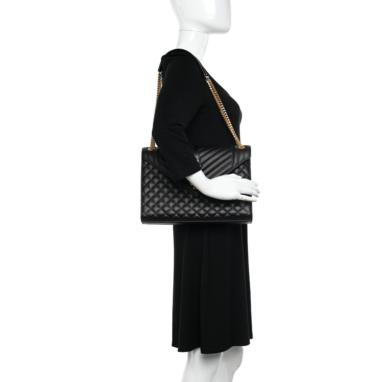 Grain De Poudre Textured Mixed Matelasse Large Triquilt Monogram Satchel Black