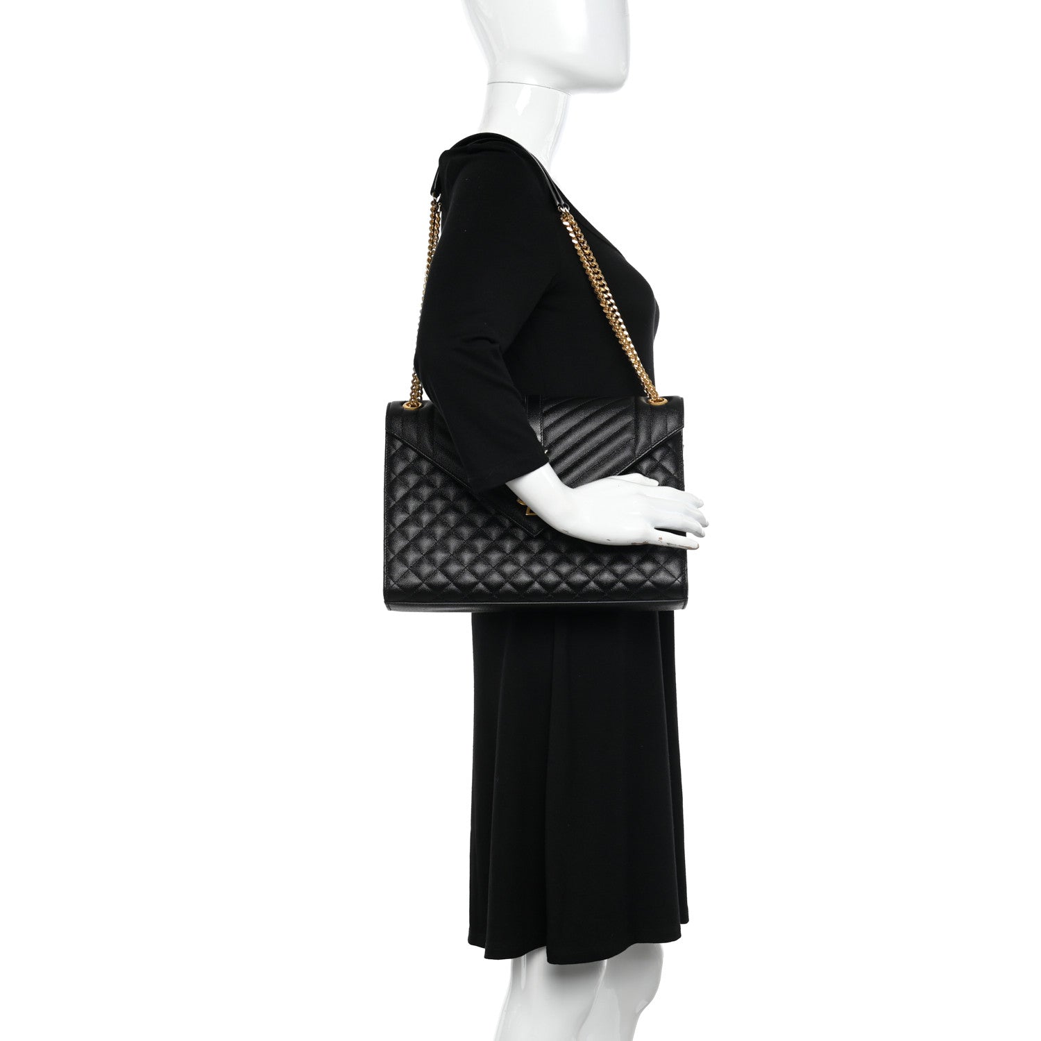 Saint Laurent Grain De Poudre Textured Mixed Matelasse Large Triquilt Monogram Satchel Black 2 of 10