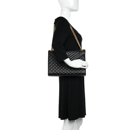 Saint Laurent Grain De Poudre Textured Mixed Matelasse Large Triquilt Monogram Satchel Black 2 of 10