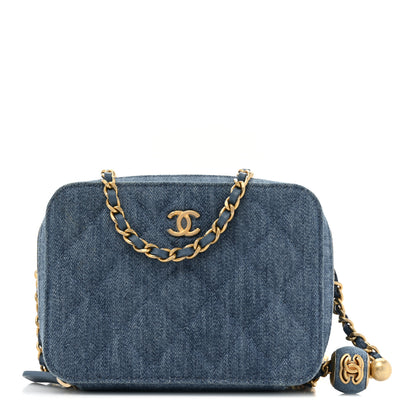 Chanel Denim Quilted CC Pearl Crush Camera Case Blue 1 of 13