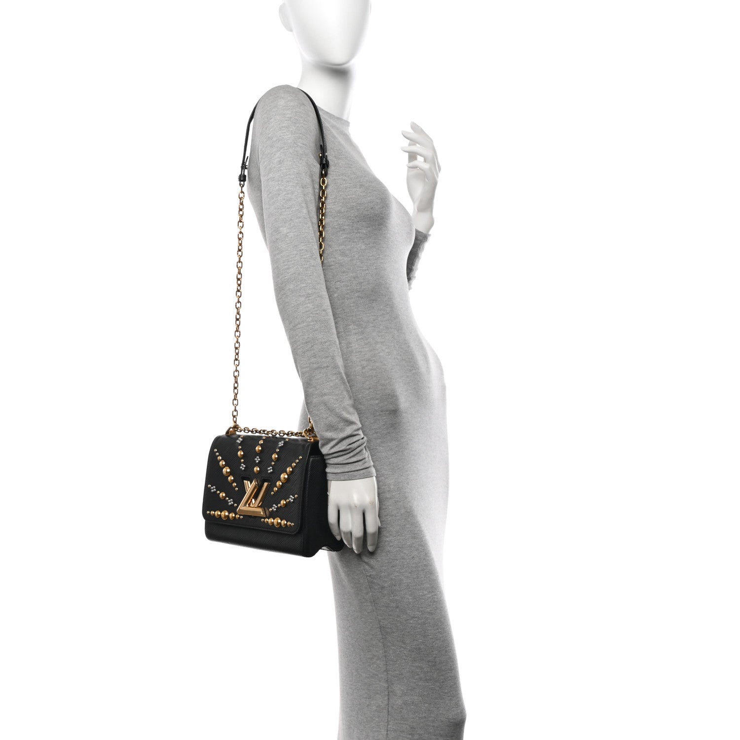 Louis Vuitton Epi Studded Sol Twist Shoulder Bag MM Black 2 of 11