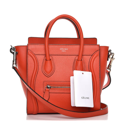 Celine Drummed Calfskin Nano Luggage Vermillion 9 of 9