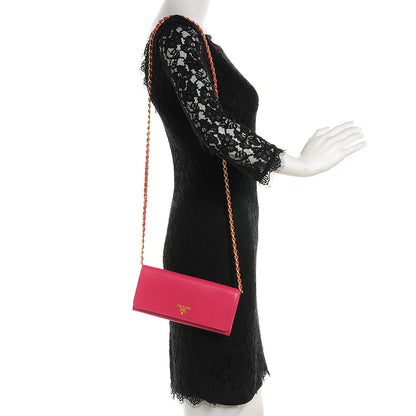 Prada Saffiano Metal Oro Chain Wallet Peonia 2 of 11