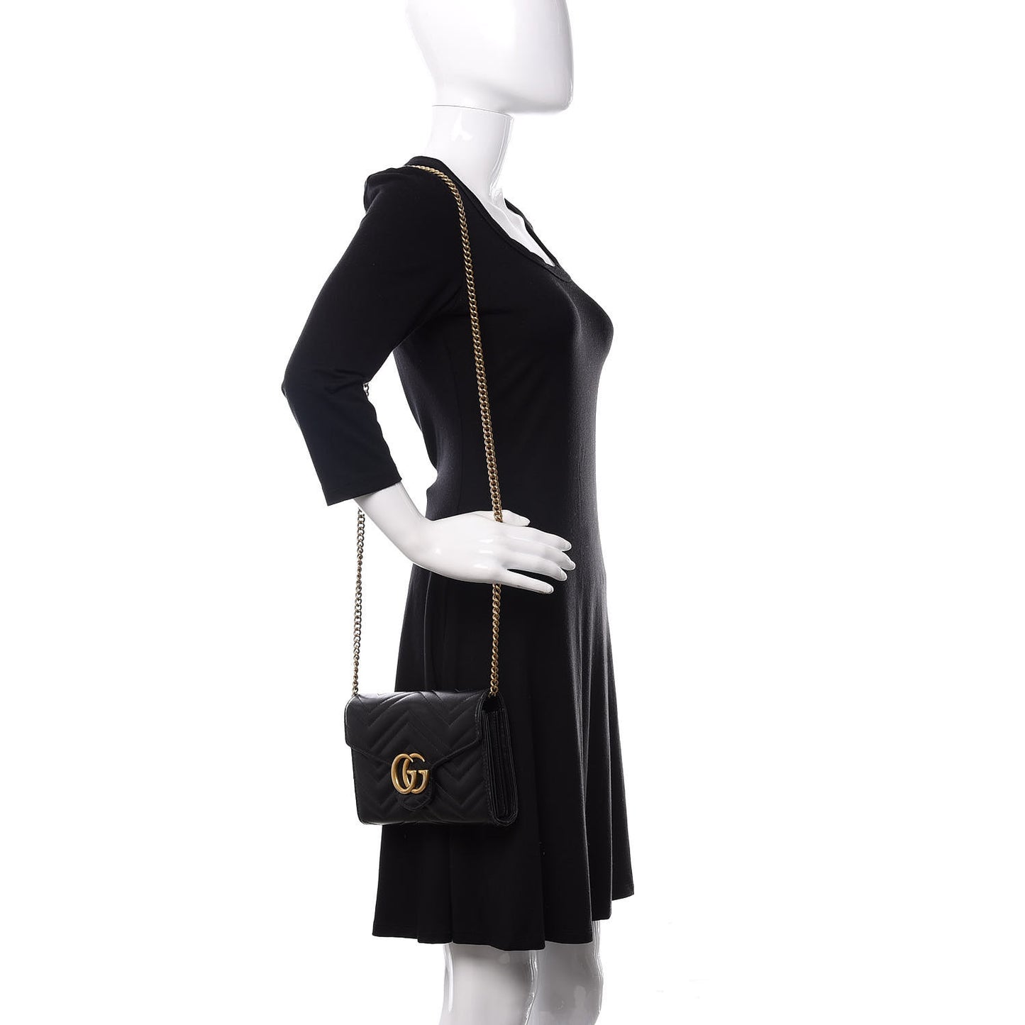 Calfskin Matelasse GG Marmont Chain Wallet Black