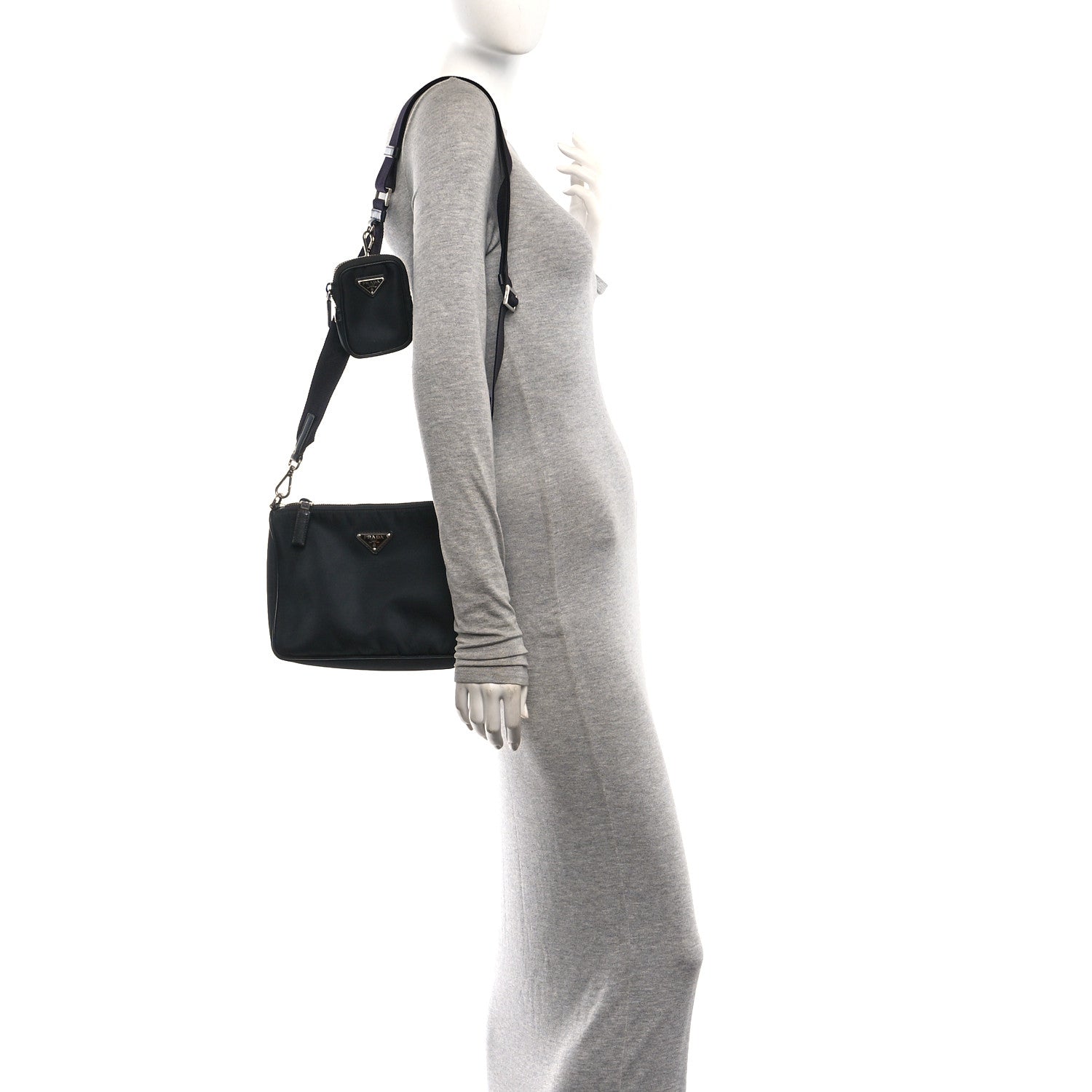 Prada Re-Nylon Saffiano Pocket Zippered Shoulder Bag Black 2 of 11