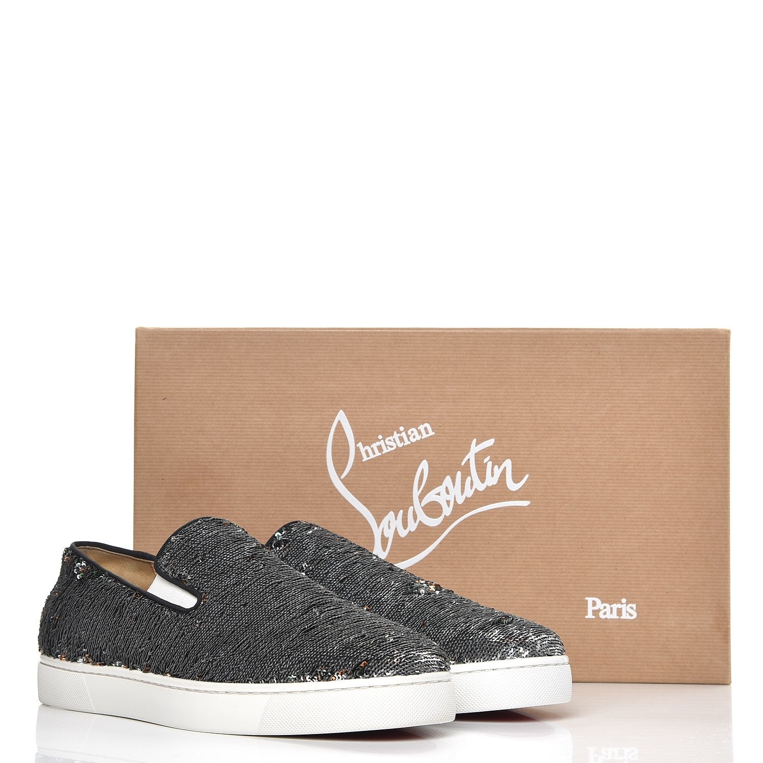 Christian Louboutin Mens Paillette Caresse Boat Man Flats 42 Silver Verde 9 of 9