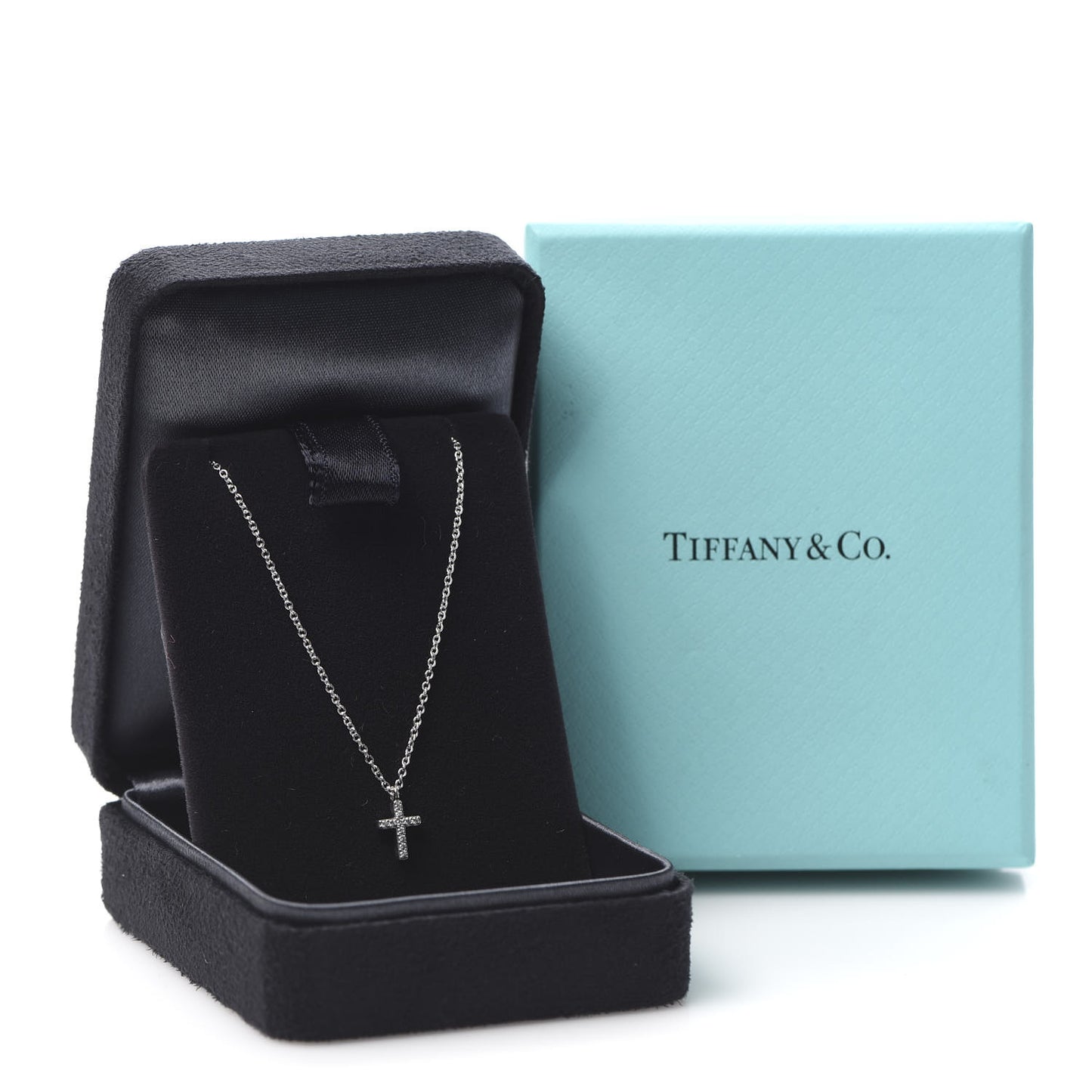 18K White Gold Diamond Mini Cross Pendant Necklace