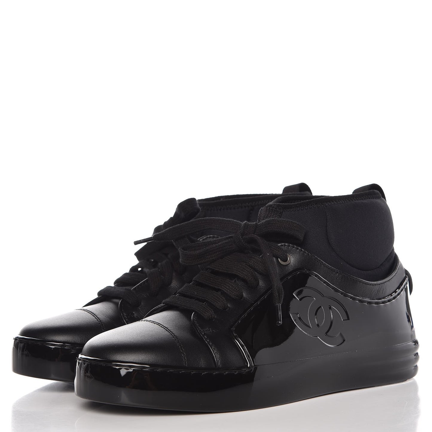 Patent Calfskin CC Short Boots 35.5 Black
