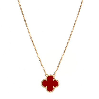 Van Cleef & Arpels 18K Yellow Gold Carnelian Vintage Alhambra Pendant Necklace 1 of 4