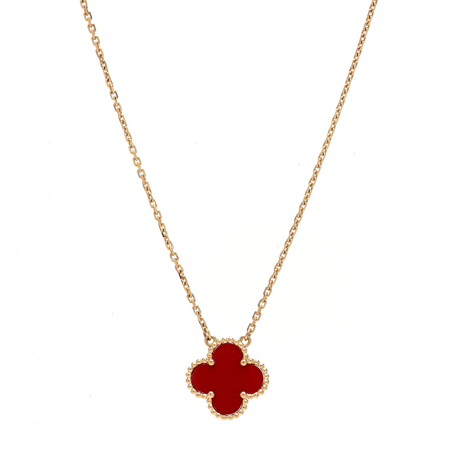 18K Yellow Gold Carnelian Vintage Alhambra Pendant Necklace