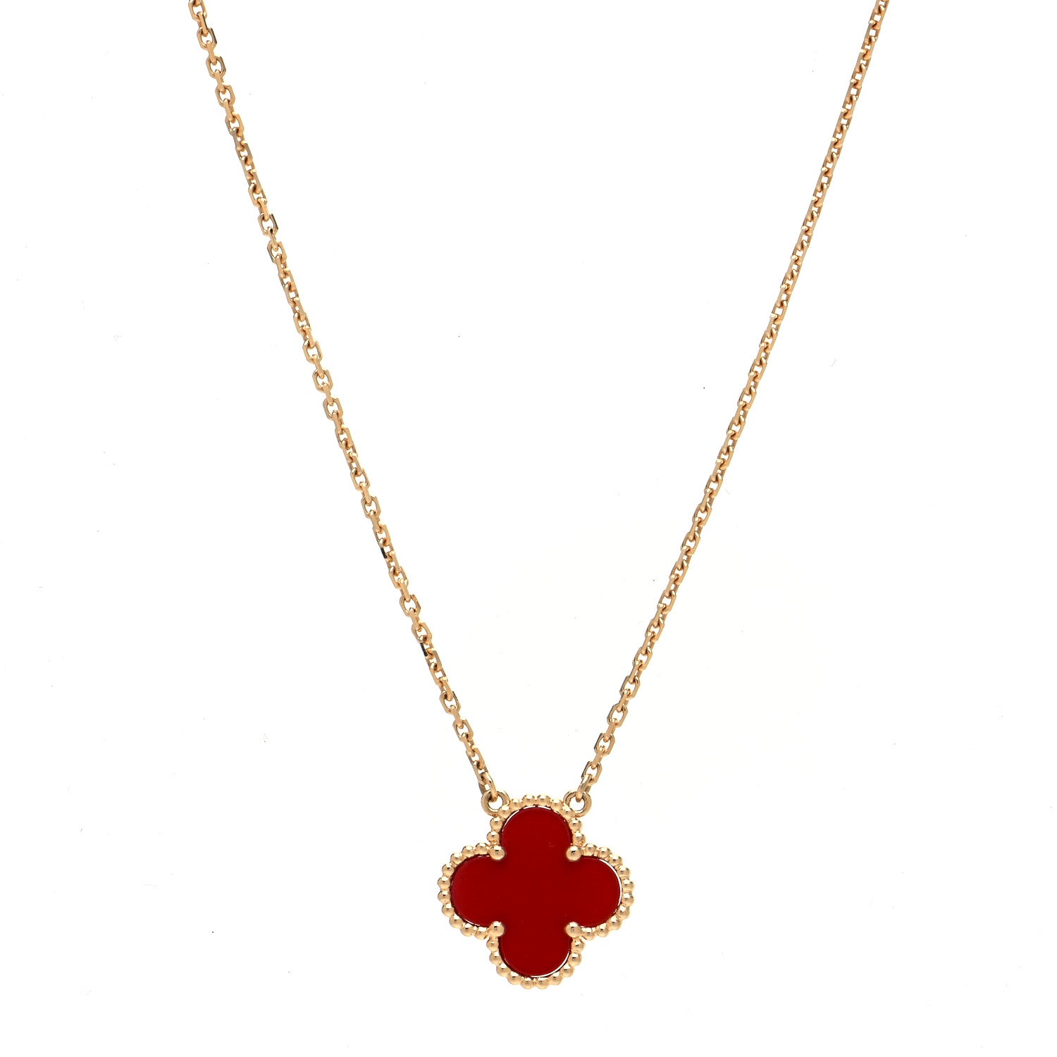 Van Cleef & Arpels 18K Yellow Gold Carnelian Vintage Alhambra Pendant Necklace 1 of 4