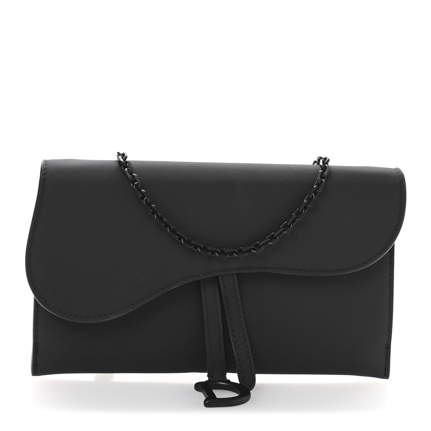 Christian Dior Ultra Matte Calfskin Saddle Chain Wallet Pouch Black 1 of 12