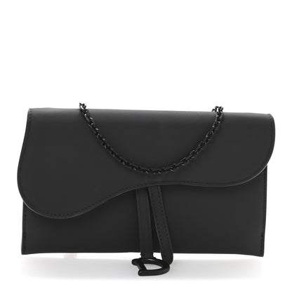 Christian Dior Ultra Matte Calfskin Saddle Chain Wallet Pouch Black 1 of 12