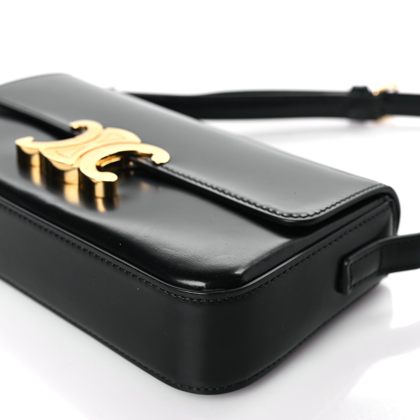 Shiny Calfskin Triomphe Shoulder Bag Black