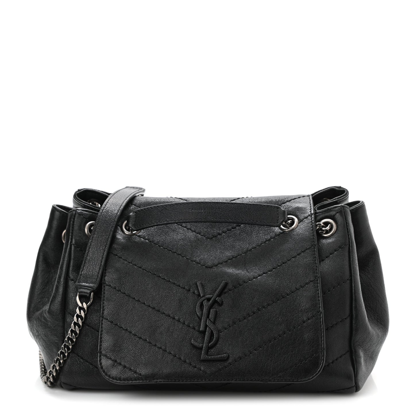 Vintage Lambskin Chevron Monogram Small Nolita Black