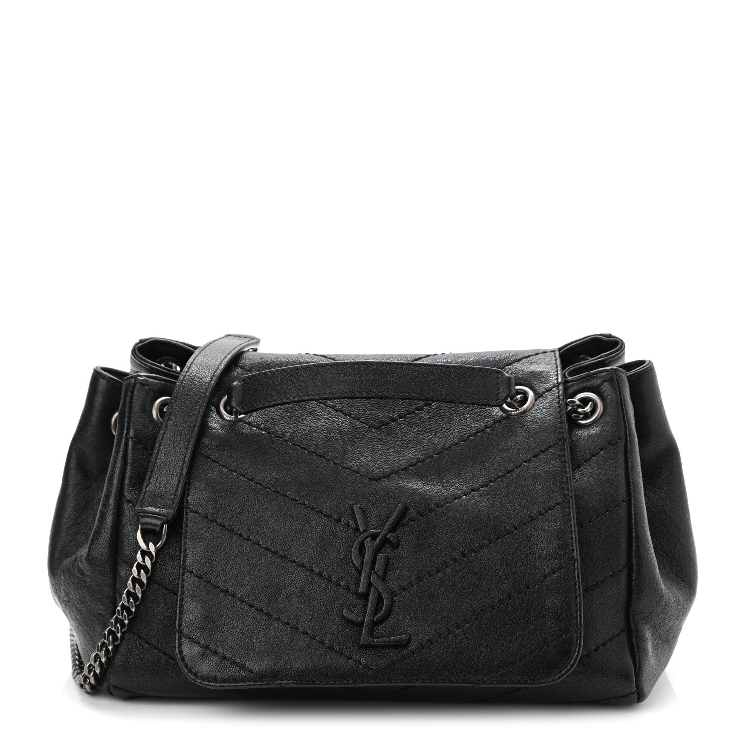Saint Laurent Vintage Lambskin Chevron Monogram Small Nolita Black 1 of 10