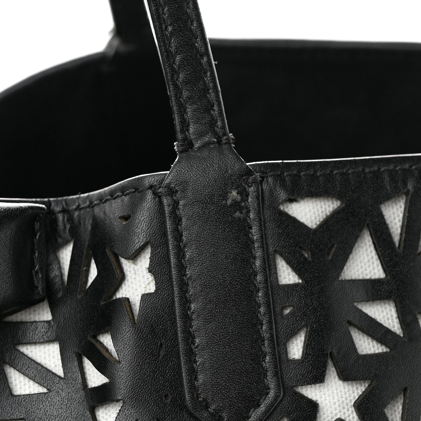 Calfskin Lazer Cut Large Antigona Tote Black White