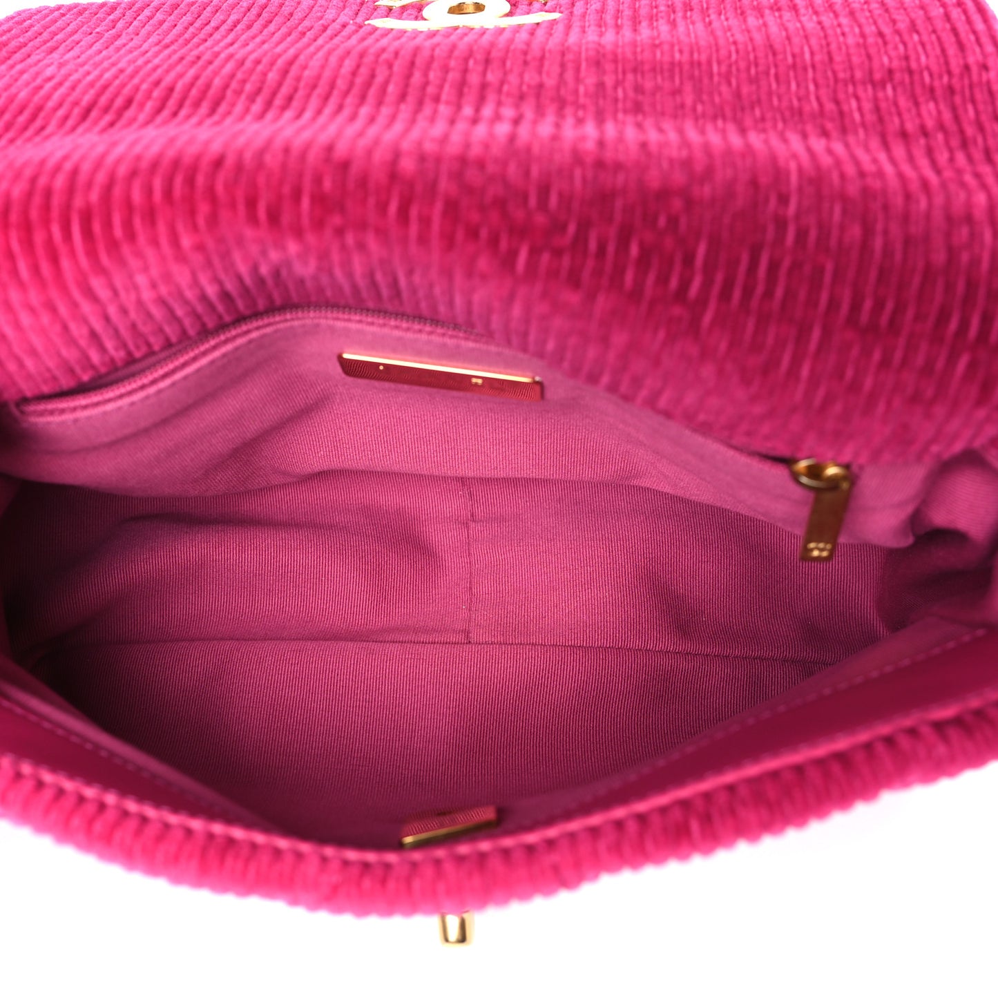 Corduroy Quilted Medium Chanel 19 Flap Dark Pink