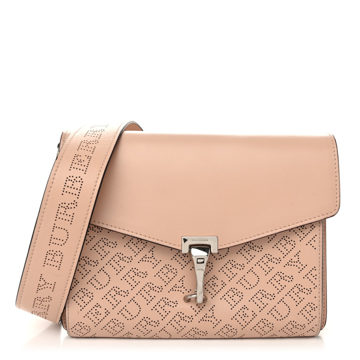 Burberry Calfskin Perforated Small Macken Crossbody Bag Pale Fawn Pink 1 of 13