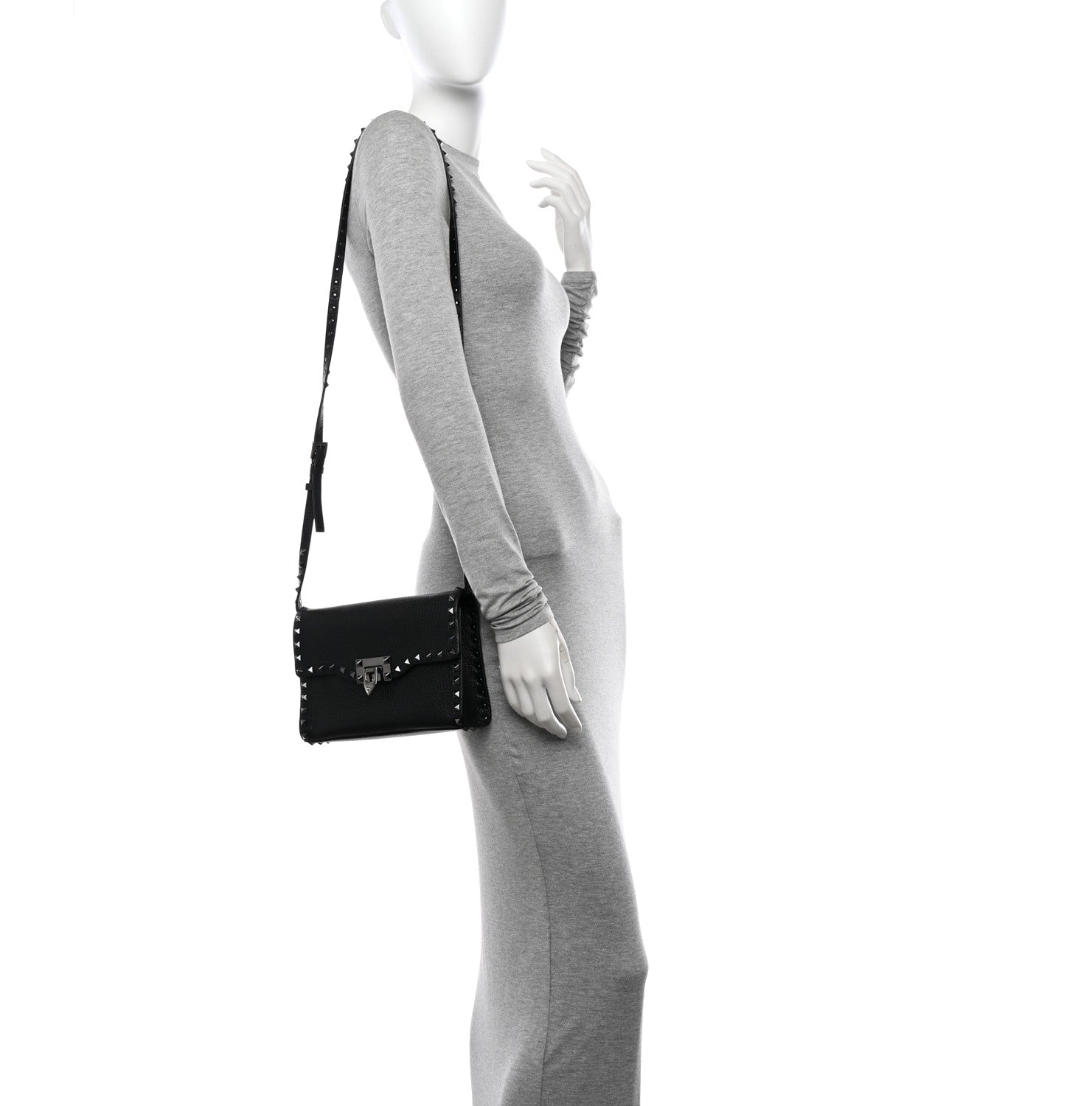 Valentino Garavani Pebbled Calfskin Monochrome Medium Rockstud Flip Lock Crossbody Bag Black 2 of 9