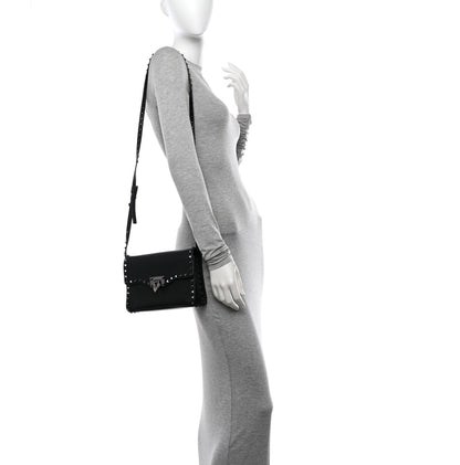 Valentino Garavani Pebbled Calfskin Monochrome Medium Rockstud Flip Lock Crossbody Bag Black 2 of 9