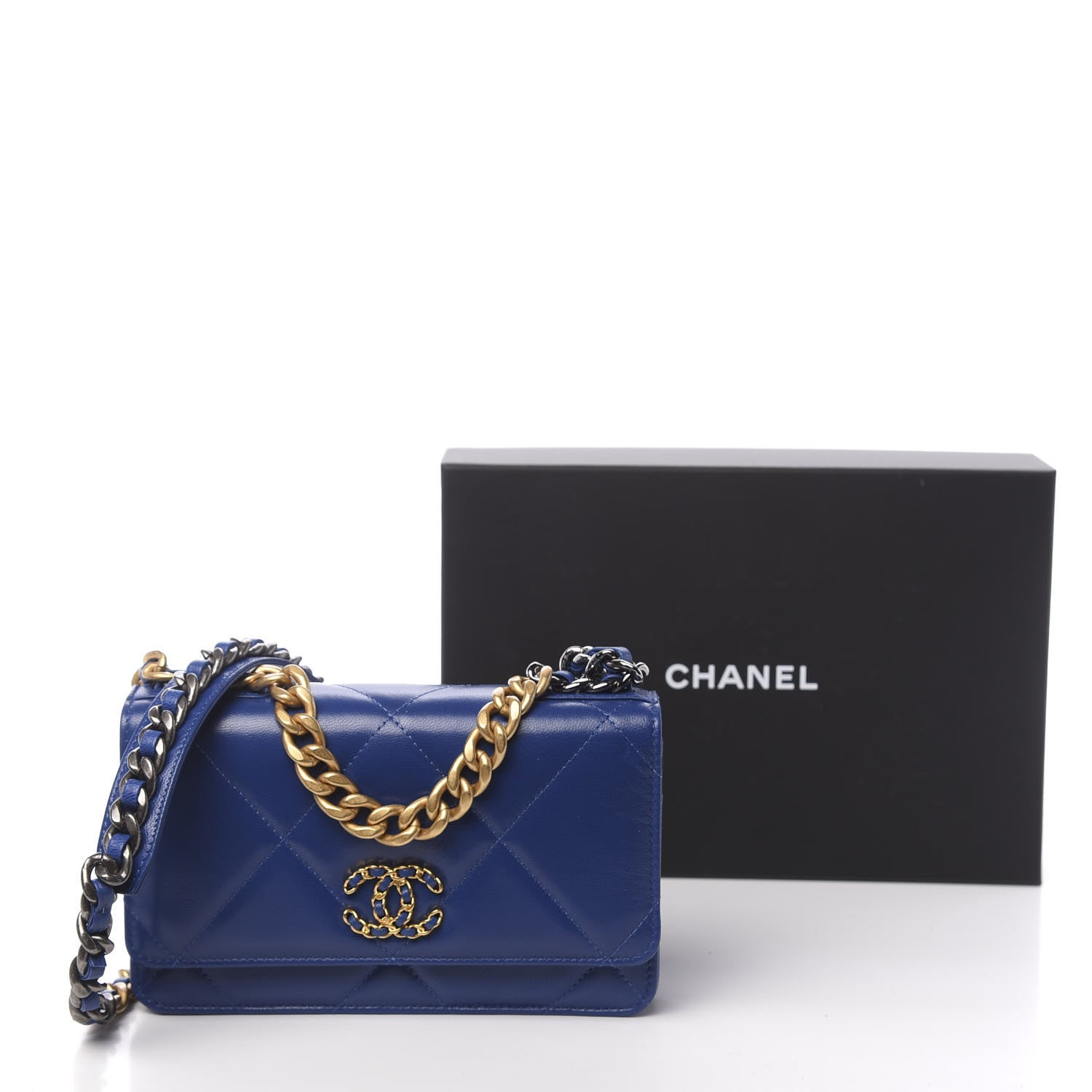 Chanel Goatskin Quilted 19 Wallet On Chain WOC Blue 12 of 12