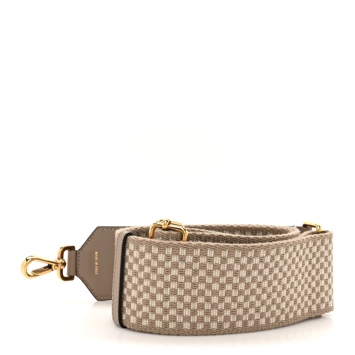 Ribbon Vitello King Logo Embossed Gingham Woven Adjustable Strap You Beige