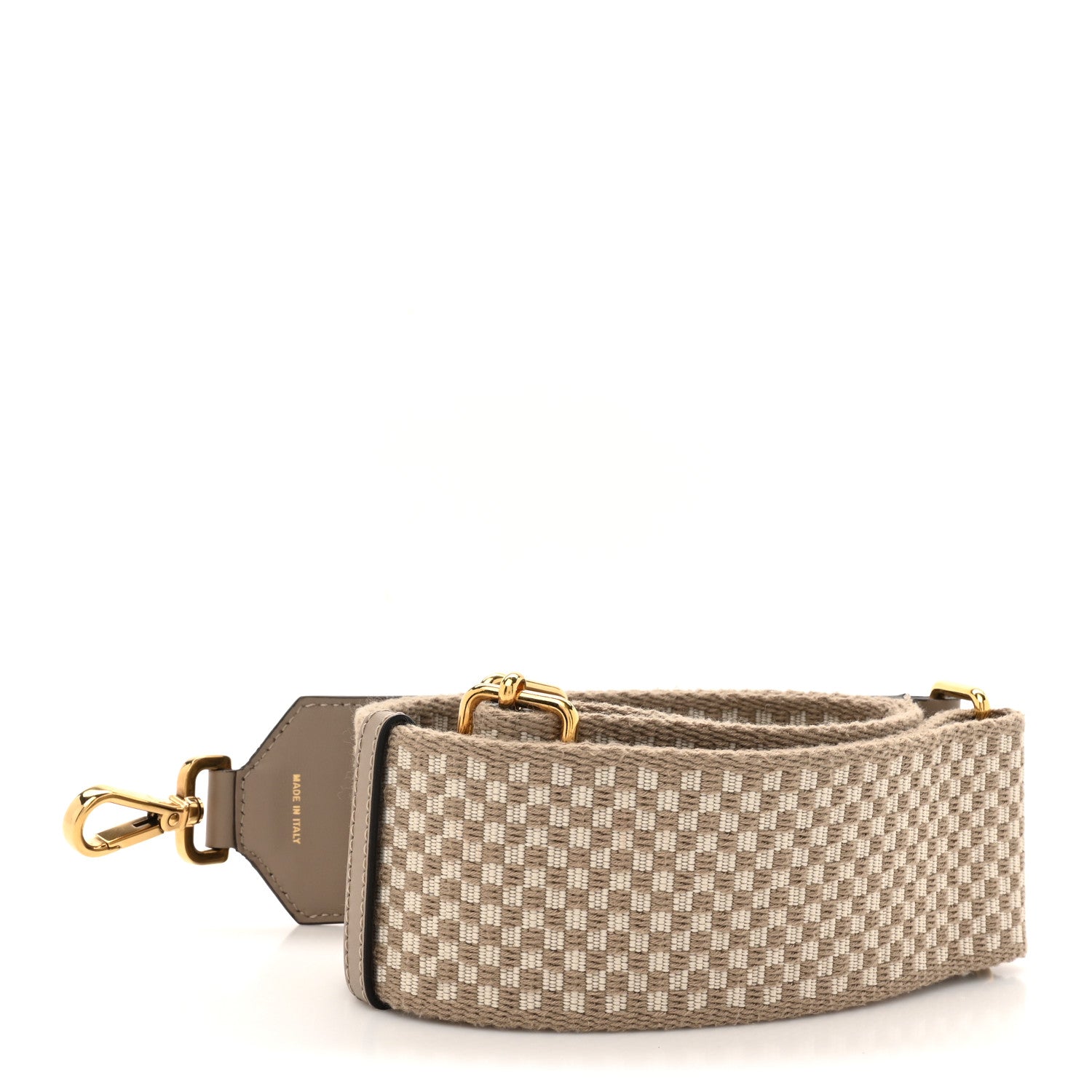 Fendi Ribbon Vitello King Logo Embossed Gingham Woven Adjustable Strap You Beige 2 of 5