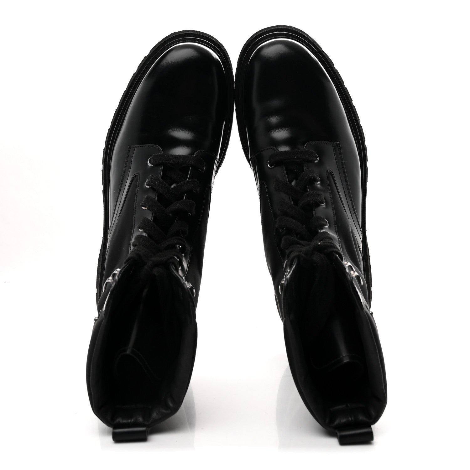 Prada Spazzolato Rois Re-Nylon Metal Triangle Logo Mens 40mm Combat Boots 10 Black 2 of 9