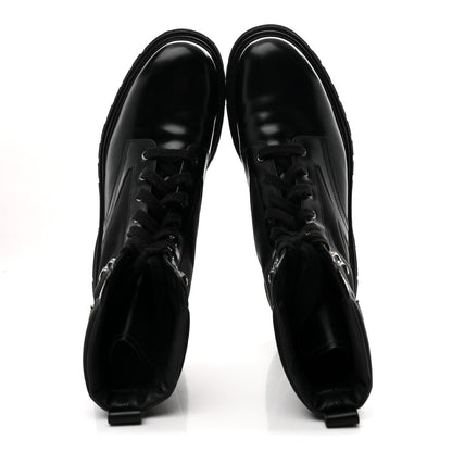 Prada Spazzolato Rois Re-Nylon Metal Triangle Logo Mens 40mm Combat Boots 10 Black 2 of 9