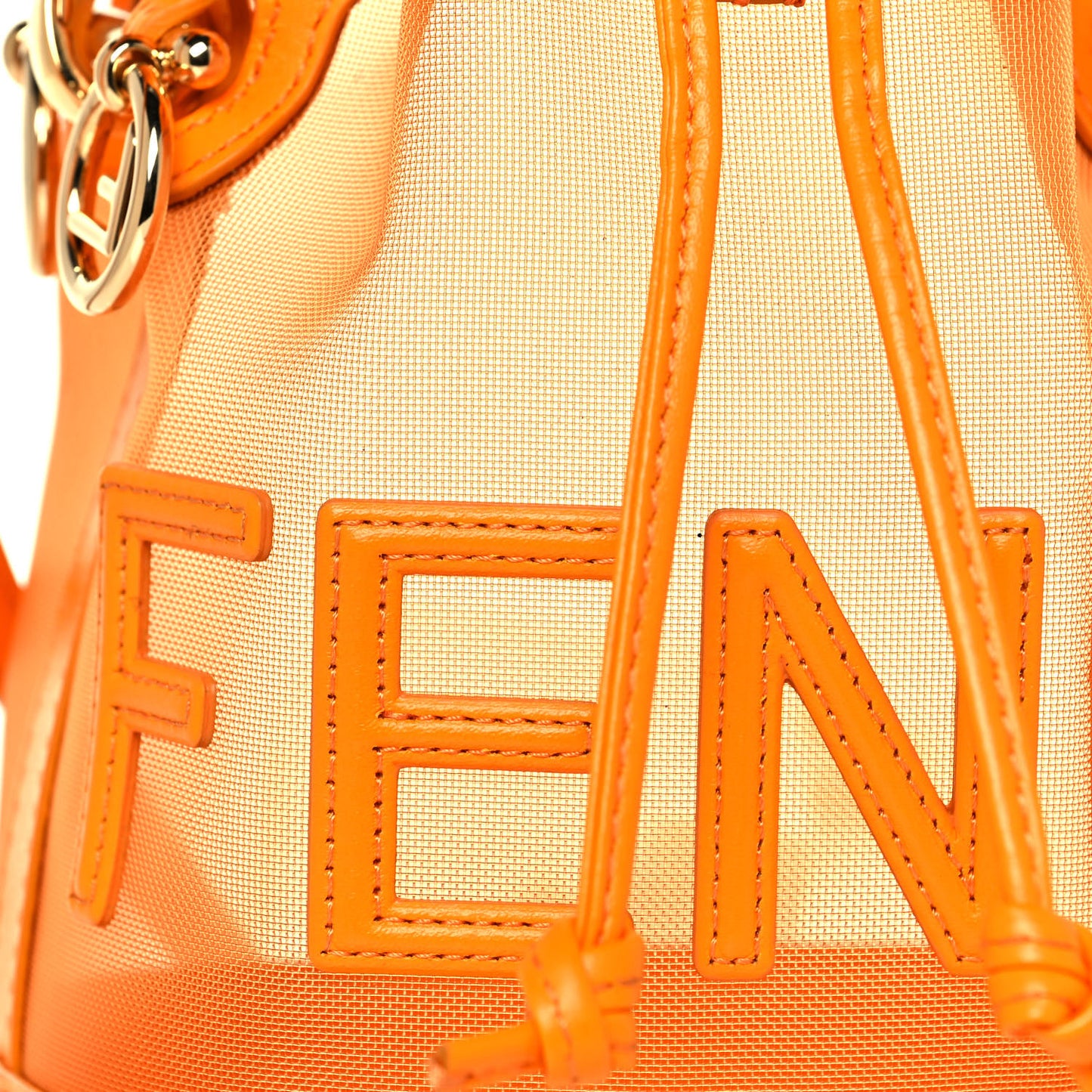 Mesh Vitello King F is Fendi Logo Embroidered Mini Mon Tresor Bucket Bag Aranciata Clementime