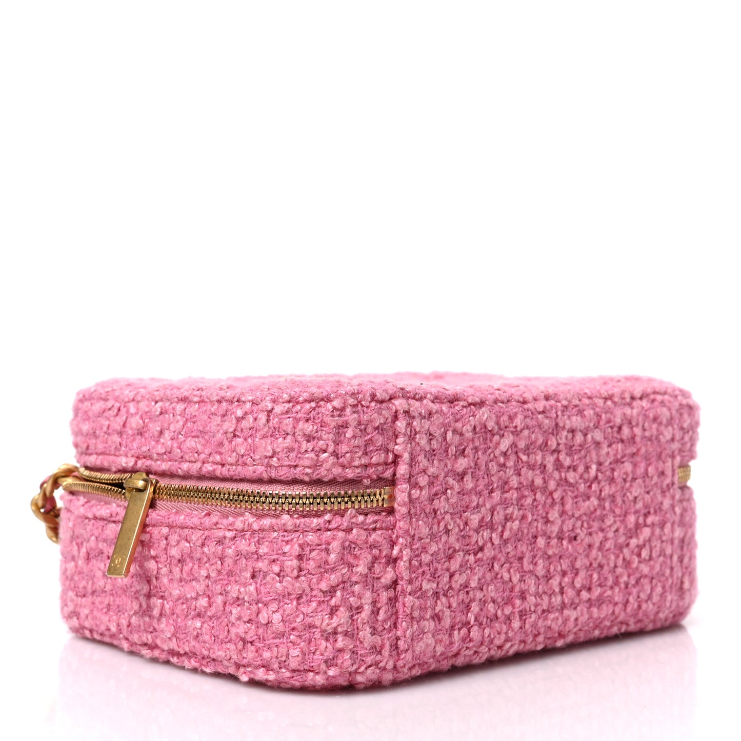 Tweed Quilted Top Handle Small Vanity Case Pink