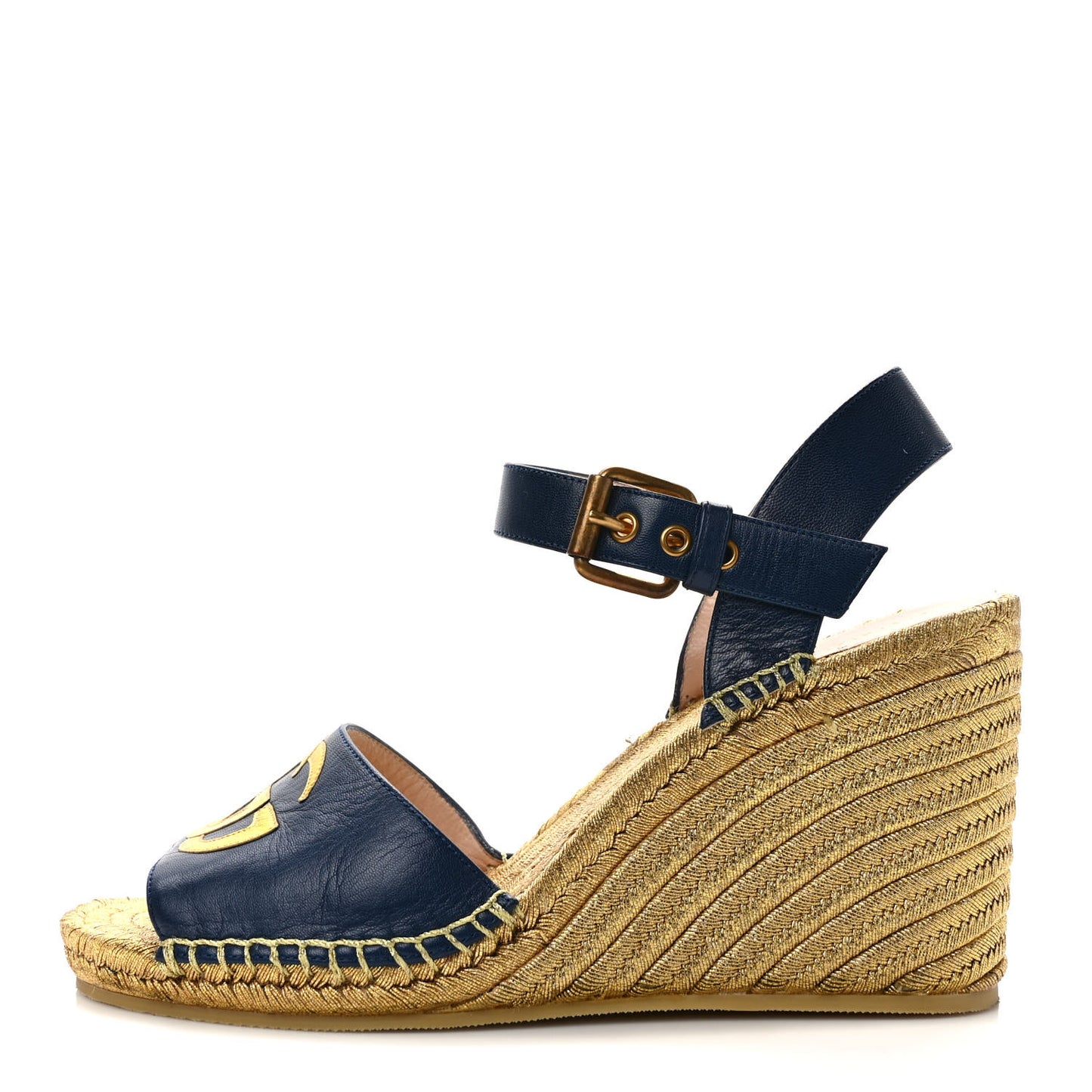 Calfskin Espadrille Platform 95 Wedge Sandals 38 Blu Agata Oro Vecchi