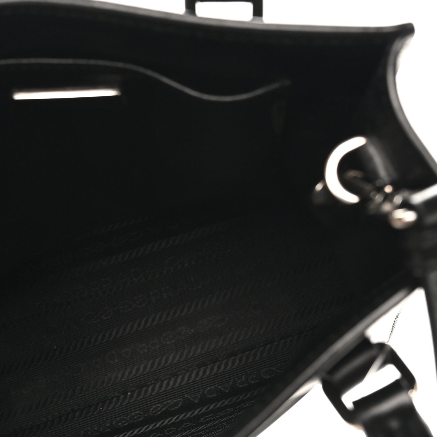 Prada Soft Calfskin Triangle Logo Embossed Small Double Handle Crossbody Tote Black 5 of 9