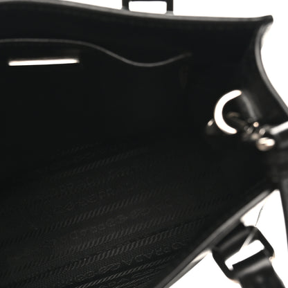 Prada Soft Calfskin Triangle Logo Embossed Small Double Handle Crossbody Tote Black 5 of 9