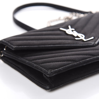 Saint Laurent Satin Chevron Monogram Envelope Chain Wallet Black 7 of 15