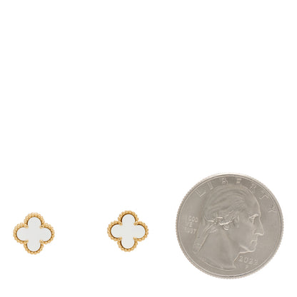 Van Cleef & Arpels 18K Yellow Gold Mother of Pearl Sweet Alhambra Earrings 2 of 5