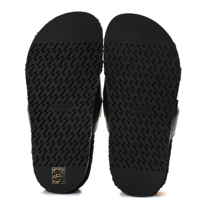 Hermes Calfskin Woolskin Womens Chypre Sandals 37 Black 7 of 9