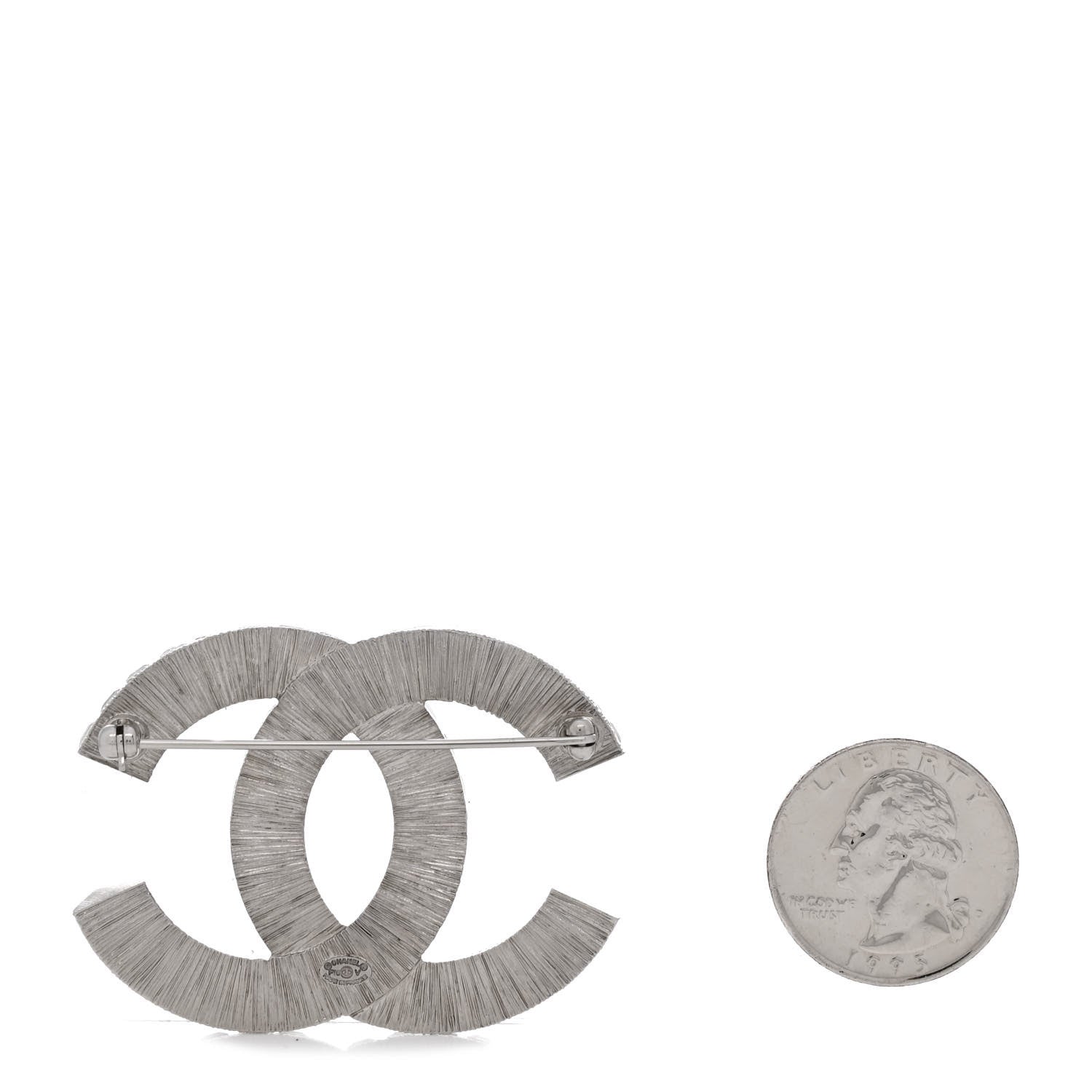 Chanel Baguette Crystal CC Brooch Silver 2 of 3