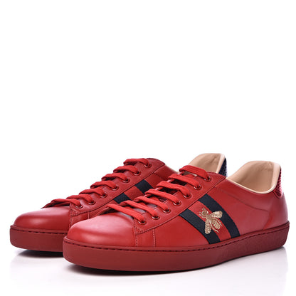 Gucci Miro Soft Calfskin Laminated Ayers Web Bee Embroidered Mens Ace Sneakers 12.5 Hibiscus Red Red Flame Notte 3 of 11